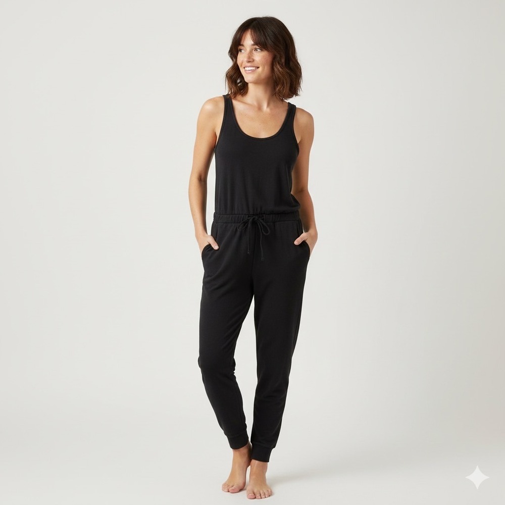 Prana Railay Jumpsuit Black Sleeveless Lounge Romper Jogger Pants XS Casual
